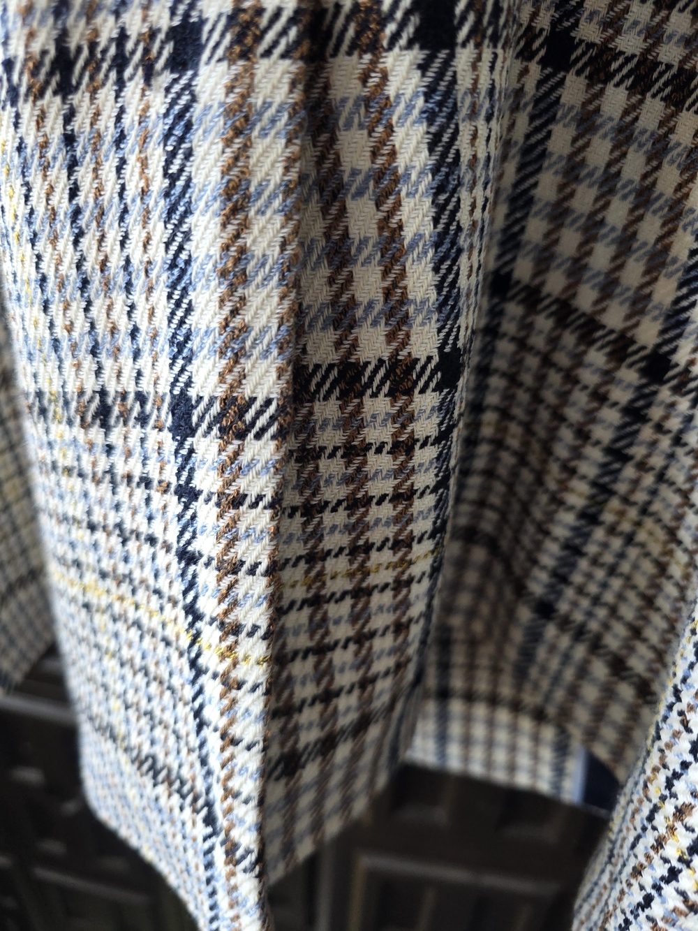 Talbots Plaid Double-Breasted Blazer in Cream, Navy & Brown Size 14 Vintage Y2K - Picture 7 of 9